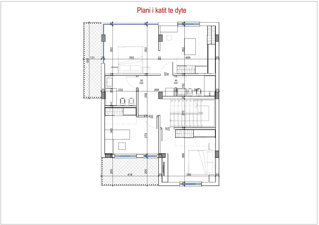Dimensioned second-floor plan